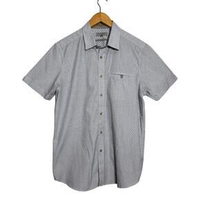 Ted Baker Men's Short Sleeve Button Down Shirt Size 4 Blue Geometric Print